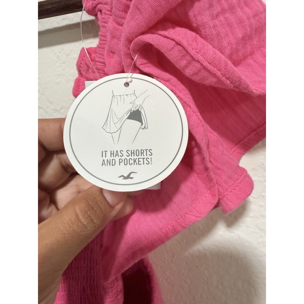 Hollister Pink Smocked V-Neck Flutter Sleeve Dress with Shorts And Pockets XL - Picture 11 of 13
